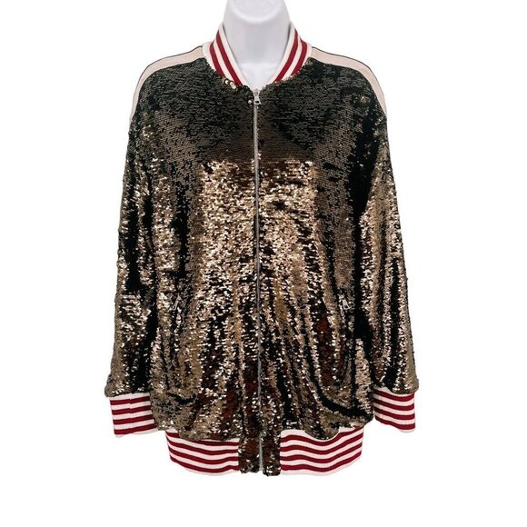 Palm Angels Sequin Track Jacket Zip Up Striped Oversized Coat Chocolate Brown - Picture 5 of 17
